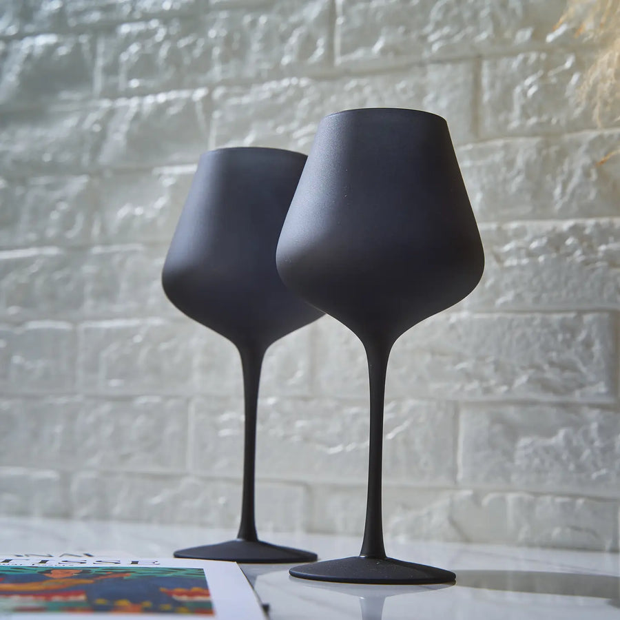 Matte Black Crystal Wine Glass - Set of 2