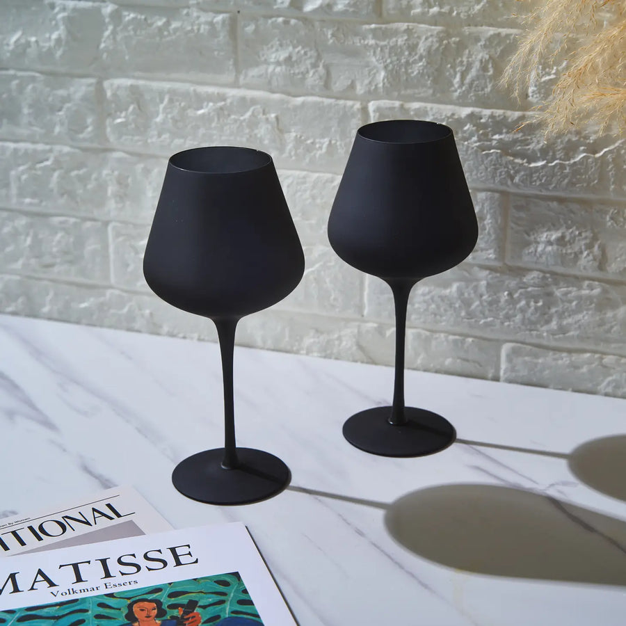 Matte Black Crystal Wine Glass - Set of 2