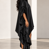 Collared Short Sleeve Side Ruffle Button-up Oversized Satin