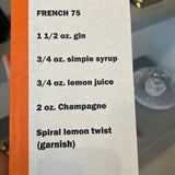 French 75 Gold Letter Drink with Recipe on Cover Book -Orange
