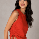 Hot Coral Asymmetric Muscle Tank Top with Adjustable Side Strap