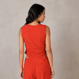 Hot Coral Asymmetric Muscle Tank Top with Adjustable Side Strap