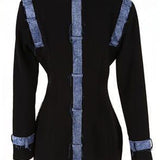 Black Denim Trim Mini Dress