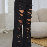 Shredded Relaxed Straight-Leg Pant- Black