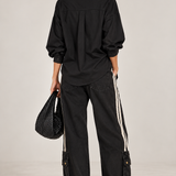 Black Three-Quarter Sleeve Button-Up Shirt