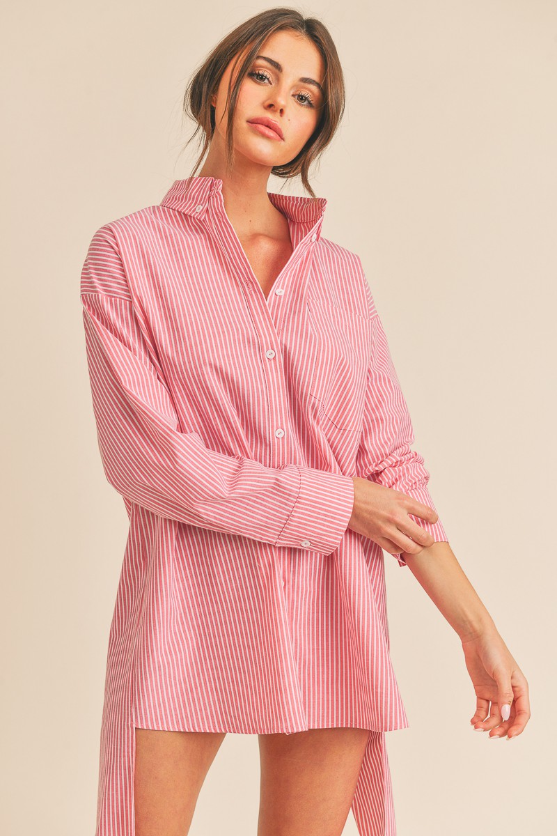 Carrie Striped Oversized Blouse - Red/White