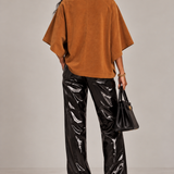 Cognac Suede Wide-Sleeve Top