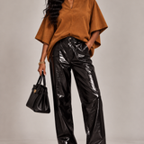 Cognac Suede Wide-Sleeve Top