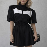 Color Block Sporty Windbreaker Jacket Shorts Set
