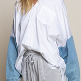 Denim Contrast Sleeve Oversize Shirt