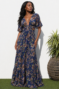 Dark Blue Floral Maxi Dress  The Taste Boutique