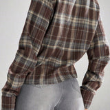 Deep V-Neck Plaid Top