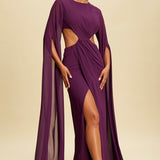 Eggplant Sweeping Dolman Sleeves Dress