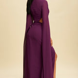 Eggplant Sweeping Dolman Sleeves Dress
