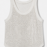 The Embellished Ribbed Stretch Tank-White