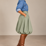 Pleated Bubble Hem Shorts -Sage