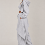 The After Hours Cropped Hoodie & Layered Pant Set -Heather Grey