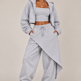 The After Hours Cropped Hoodie & Layered Pant Set -Heather Grey