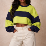 Lime & Navy Cropped Crewneck