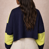 Lime & Navy Cropped Crewneck