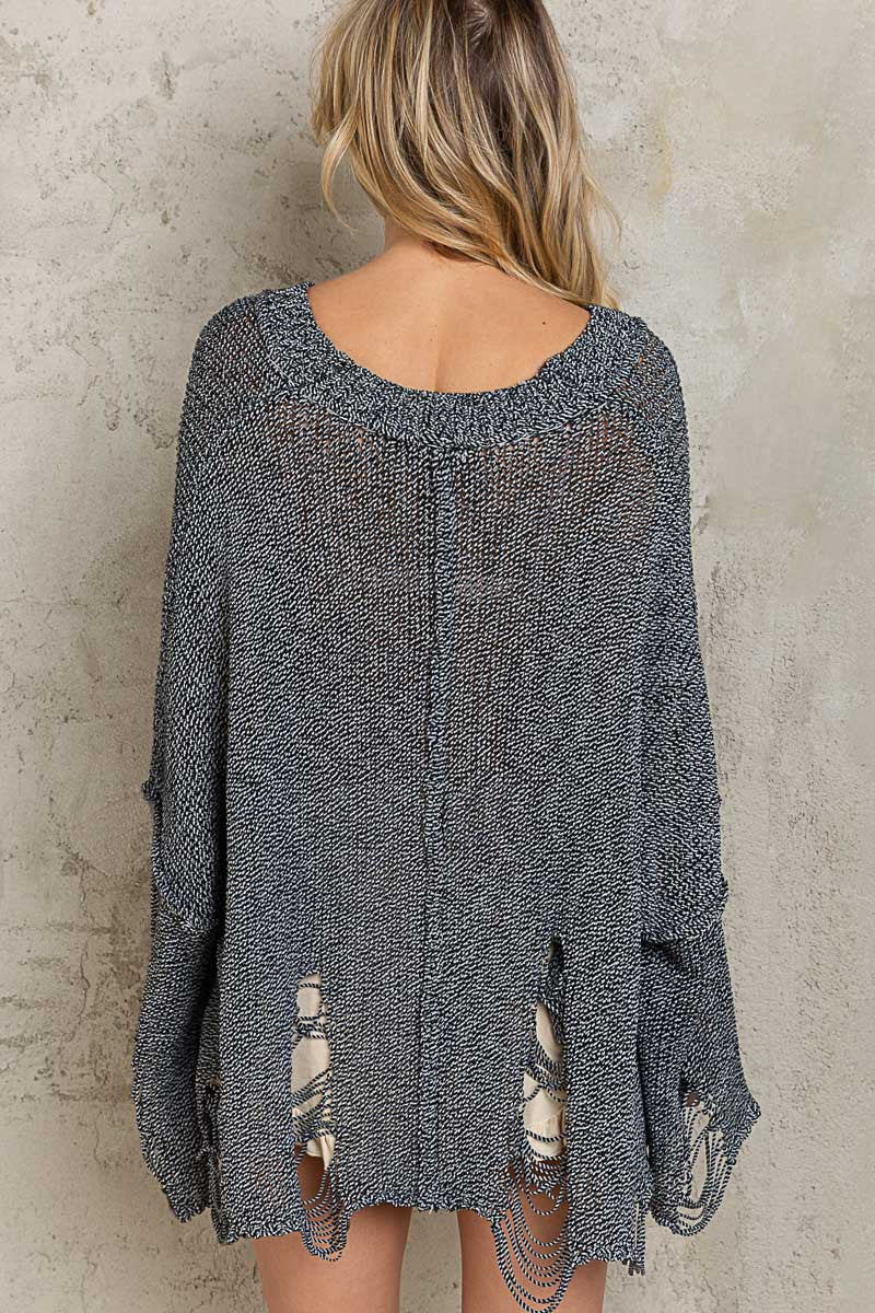 Oversize Distressed Casual Knit Cardigan