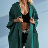 Relaxed Hooded Poncho With Pockets