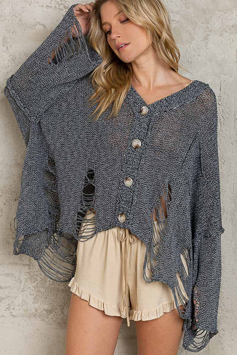Oversize Distressed Casual Knit Cardigan