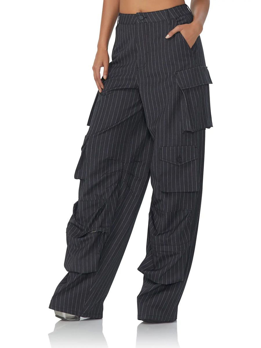 Parker Baggy Cargo Pant - Charcoal White Pinstripe