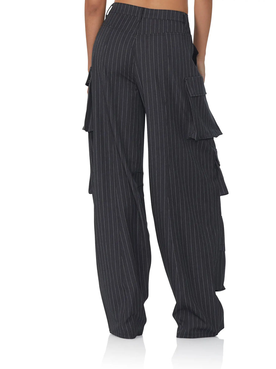Parker Baggy Cargo Pant - Charcoal White Pinstripe