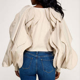 Wavy Detail Long Sleeve Crop Jacket Top