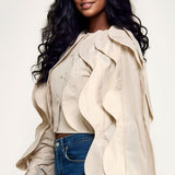 Wavy Detail Long Sleeve Crop Jacket Top