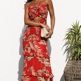 Smocked Bodice Woven Maxi Dress- Red