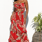Smocked Bodice Woven Maxi Dress- Red