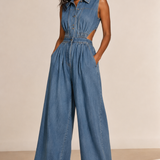 Denim Safari Wide Leg Jumpsuit