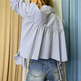 Stripe Button Down High Low Top