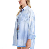 Teresa's Frayed Stripe Button Down- Blue