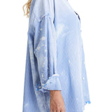 Teresa's Frayed Stripe Button Down- Blue