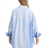 Teresa's Frayed Stripe Button Down- Blue