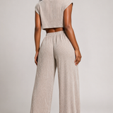 Tan & White Ribbed Jumpsuit with peek-a-boo back