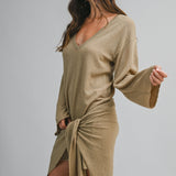 Wheat Knit Tie Dress