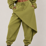 The After Hours Cropped Hoodie & Layered Pant Set -Avocado