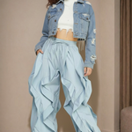 Baby Blue Wavy Pants — Sunrise Background