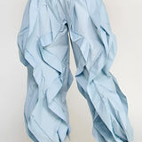 Ice  Blue Wavy Oversized Pants