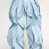 Ice  Blue Wavy Oversized Pants