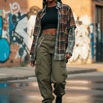 Black woman styling Mix-N-Match vintage shirt with street style