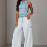 Party -In -The- Back Denim Backless Hooded Top