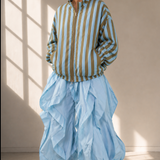 Green and Sky-Blue Stripe Contrast Lightweight Bomber Jacket