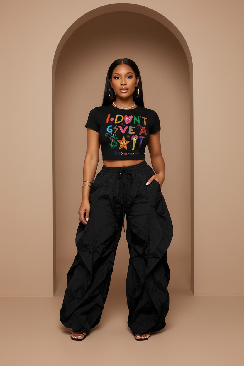 I Don't Give A $#!T Tee — Black Wavy Pants