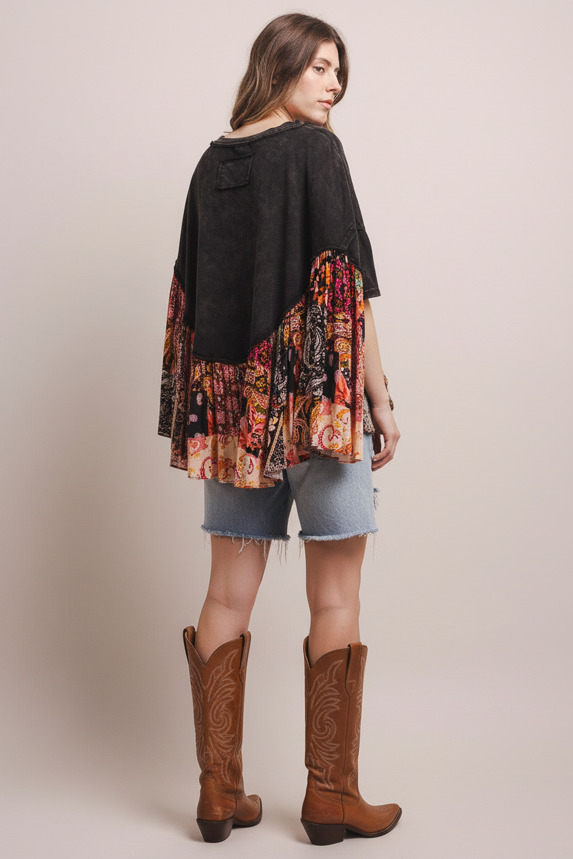 Rock & Roll Ruffled Poncho Top - Back View