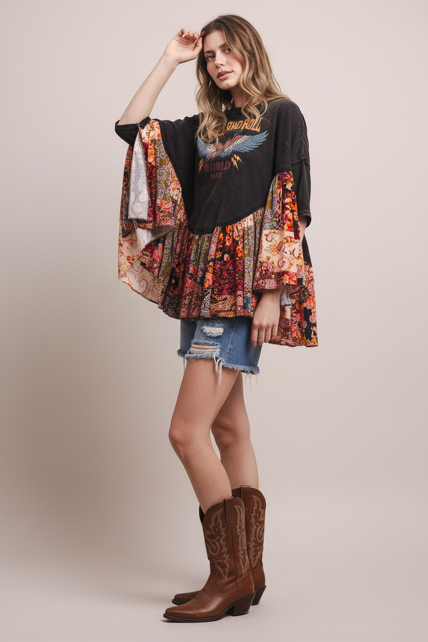Rock & Roll Ruffled Poncho Top - Side View